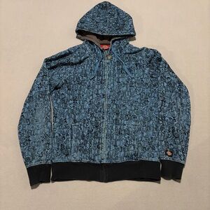 Dickies All Over Print Hoodie Size Large Blue AOP Y2K Style Full Zip Grunge Fall
